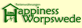 Ferienwohnung Happiness, Kontakt: W. B�schen, An der Bahn 38, Tel. + Fax: 04792/48 04, Ferienwohnung (2 Personen ab 30 � / Tag): Osterweder Str. 6, 27726 Worpswede, Mail: info@happiness-worpswede.de, Homepage: www.happiness-worpswede.de