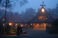 Kaffee Worpswede (im Volksmund auch "Caf� Verr�ckt" genannt) im Nebel