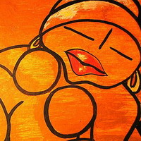 Femme - Acryl, Pigmente auf Papier 2004, 25x25cm, Privatsammlung