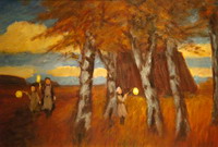 �lgem�lde von Hans Pick "Moorh�tte und Laternenkinder" (in Privatbesitz)