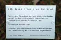 Schild am tempor�ren Gedenkort der ber�hmtesten Worpsweder Malerin