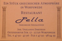 Restaurant Pella (griechisches Restaurant), Ostendorfer Str. 17, Tel.: 04792/4296, Mail: dimitrios.ypsilandis@ewetel.net, Homepage: www.pella-worpswede.de
