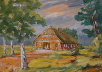 Aquarell eines Worpsweder Bauernhauses