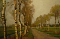 Gem�lde von Udo Peters "Feldweg", 1952, �l/Pappe, Kulturstiftung Landkreis Osterholz