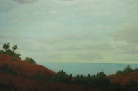 Gem�lde von Fritz Uphoff "Heide am Meer", �l/Pappe, Land Niedersachsen