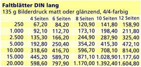 Preise f�r Faltbl�tter DIN lang