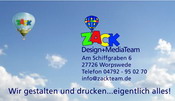 ZACK Design+MediaTeam, Am Schiffgraben 6, Worpswede, Tel.: 04792/950270, Fax.: 04792/950203, Mail: info@zackteam.de