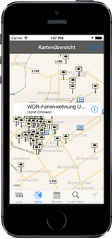 Screenshot der Worpswede24-App für iPhone, iPad + Android (www.worpswede-app.de) - GPS-gesteuert Worpswede neu entdecken ...