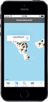 Screenshot der Helgoland-Insel-App für iPhone, iPad + Android (www.helgoland-app.de) - GPS-gesteuert Helgoland neu entdecken ...