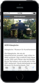 Screenshot der Worpswede24-App für iPhone, iPad + Android (www.worpswede-app.de) - GPS-gesteuert Worpswede neu entdecken ...