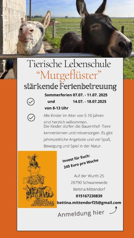 Bild zu Schwanewede - Tierische Lebenschule Mutgeflüster - stärkende Ferienbetreuung