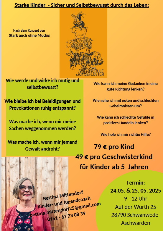 Bild zu Schwanewede - Tierische Lebenschule Mutgeflüster - Starke Kinder - Sicher und Selbstbewusst durch das Leben